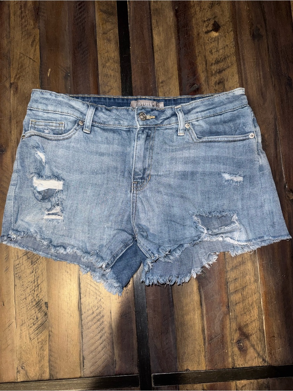 Just USA Light Blue Distressed Denim Cutoff Shorts